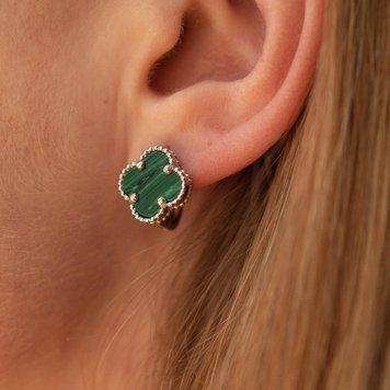 Сережки "Конюшина" в білому золоті (малахіт) с08401 с08401 фото