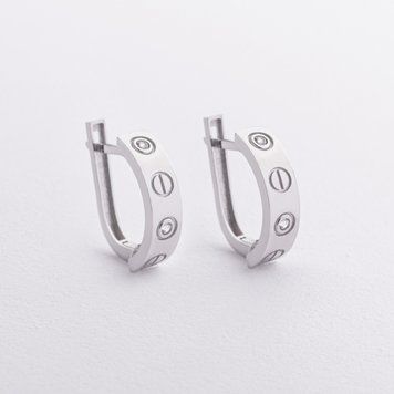 Сережки "Love" з фіанітами (біле золото) с09316 с09316 фото