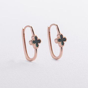 Сережки "Конюшина" з малахітом (червоне золото) с09450 с09450 фото
