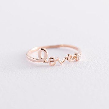 Каблучка Love у червоному золоті з фіанітом 819348 819348 фото