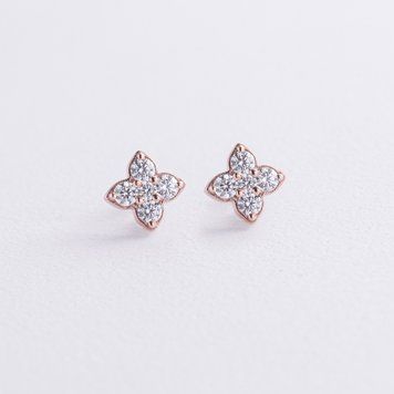 Сережки - пусети "Конюшина" з фіанітами (червоне золото) с09049 с09049 фото