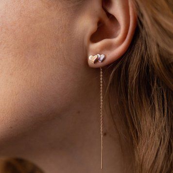 Золотые серьги-протяжки Сердечки из красного золота 825706 825706 фото