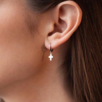 Золотые серьги Крестики из белого золота 822766 822766 фото