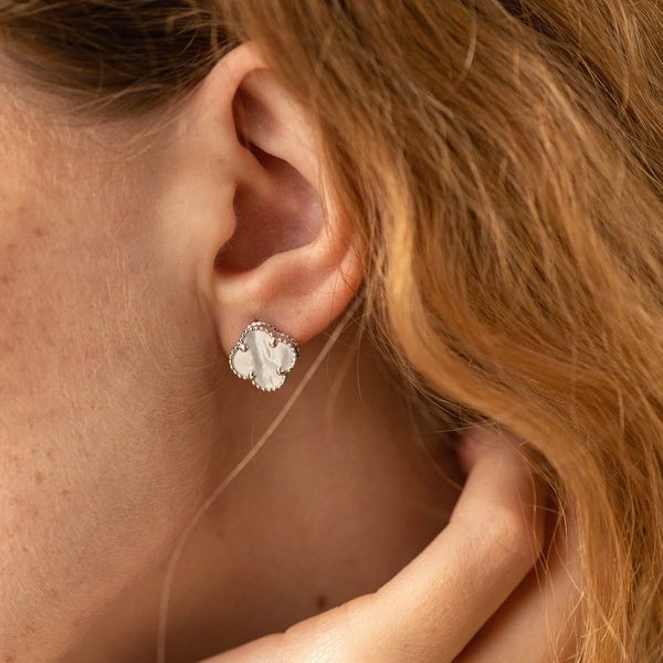 Серьги Клевер на английской застёжке из белого золота 828516 828516 фото