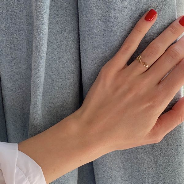 Каблучка Love у жовтому золоті з фіанітом 819352 819352 фото