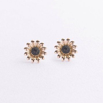 Сережки - пусети "Соняшники" у жовтому золоті mini с09267 с09267 фото