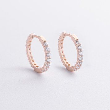 Сережки - кільця з фіанітами (червоне золото) с09194 с09194 фото