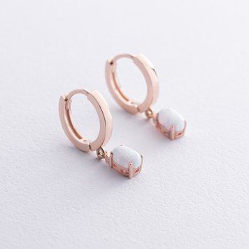 Сережки - кільця з опалом (червоне золото) с08702 с08702 фото