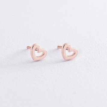 Сережки-пусети Сердечка з червоного золота 826793 826793 фото