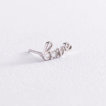 Золота моносережка "Love" з фіанітом с07491 с07491 фото