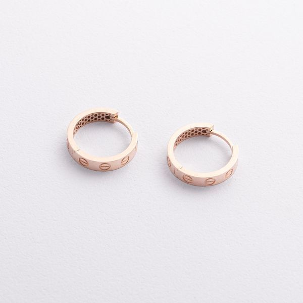Сережки - кільця Love у червоному золоті 825678 825678 фото