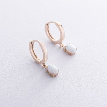 Сережки - кільця з опалом (жовте золото) с08705 с08705 фото
