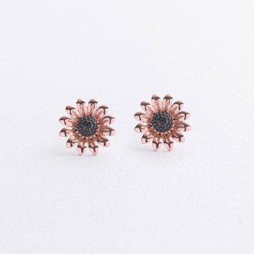Сережки - пусети "Соняшники" у червоному золоті mini с09265 с09265 фото