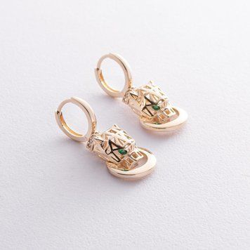 Сережки "Пантера" у жовтому золоті (фіаніти) с08595 с08595 фото