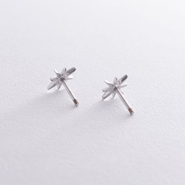 Серьги-пусеты Звёзды метеориты из белого золота с фианитами 827434 827434 фото