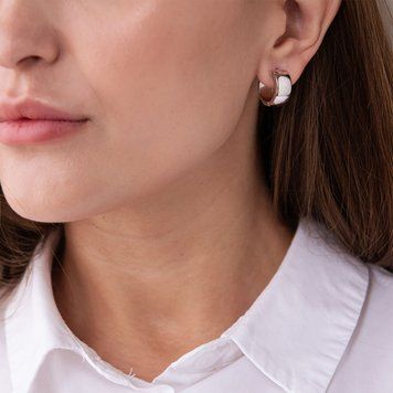 Сережки-кільця без каменів з білого золота 822757 822757 фото