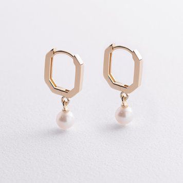 Сережки "Olimpia" з перлами (жовте золото) с09629 с09629 фото