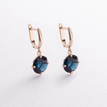 Золоті сережки Захоплення з жовтого золота та синт топазом 827716 827716 фото