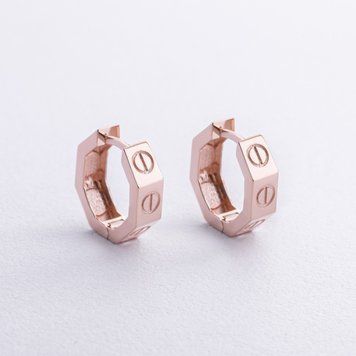 Сережки - кільця Love з червоного золота 826850 826850 фото