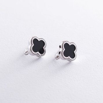 Сережки "Конюшина" в білому золоті (онікс) с06902 с06902 фото