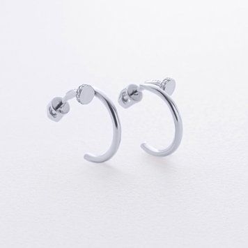 Сережки - пусети "Цвях" у білому золоті (фіаніти) с09173 с09173 фото