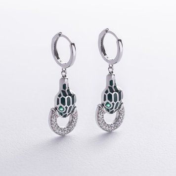 Золоті сережки "Змії" (емаль, фіаніт) с08696 с08696 фото