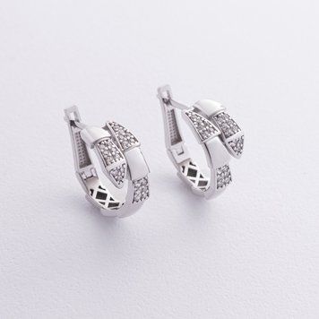Сережки "Змії" з фіанітами (біле золото) с09053 с09053 фото