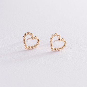 Сережки-пусети Закохані серця з жовтого золота 826472 826472 фото