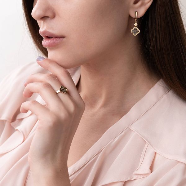 Сережки "Конюшина" в жовтому золоті (фіаніти) с07777 с07777 фото