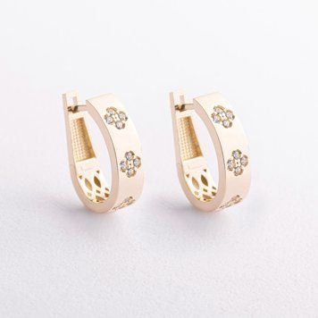 Сережки "Конюшина" з фіанітами (жовте золото) с09685 с09685 фото