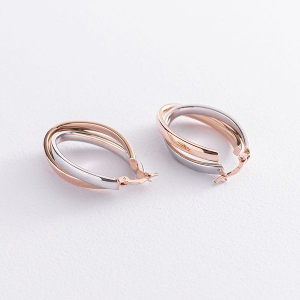 Серьги Сплетение из красного и белого золота 826427 826427 фото