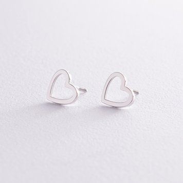 Сережки-пусети Сердечки у білому золоті 825943 825943 фото