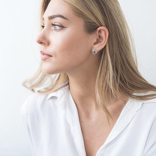 Золоті сережки з білого золота та димчастим топазом і фіанітами 822789 822789 фото