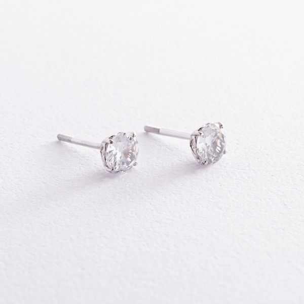 Серьги - пусеты "Сердечки" в белом золоте (фианиты) с06889 с06889 фото