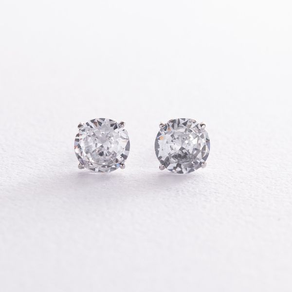 Серьги - пусеты "Сердечки" в белом золоте (фианиты) с06889 с06889 фото