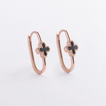 Сережки "Конюшина" з оніксом (червоне золото) с09451 с09451 фото
