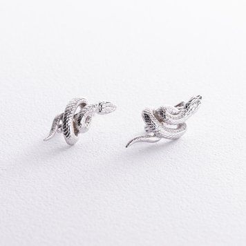Сережки "Змії" у білому золоті (білі фіаніти) с08478 с08478 фото