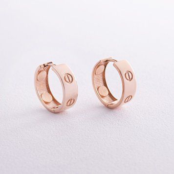 Сережки-кільця Love у червоному золоті 825950 825950 фото
