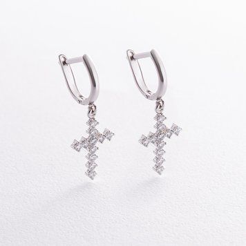 Сережки "Хрестики" з фіанітами (біле золото) с08568 с08568 фото