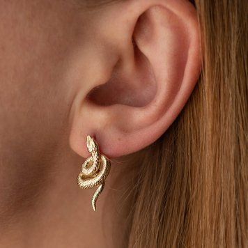 Сережки "Змії" у жовтому золоті (білі фіаніти) с08469 с08469 фото