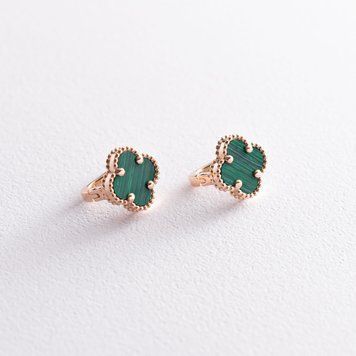 Сережки "Конюшина" в червоному золоті (малахіт) с07114 с07114 фото