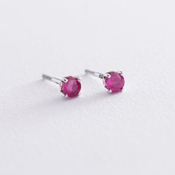 Сережки - пусети з рубінами в білому золоті с06806 с06806 фото
