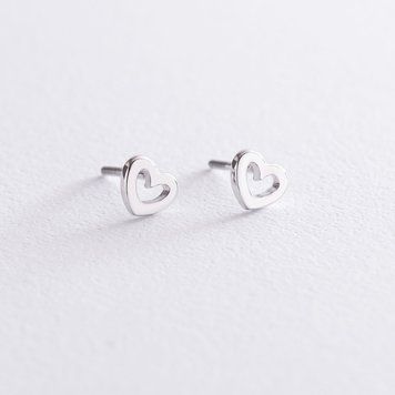 Сережки-пусети Сердечки у білому золоті 826958 826958 фото
