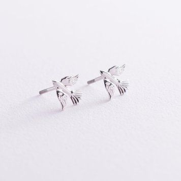 Сережки-пусети Пташки у білому золоті 826959 826959 фото