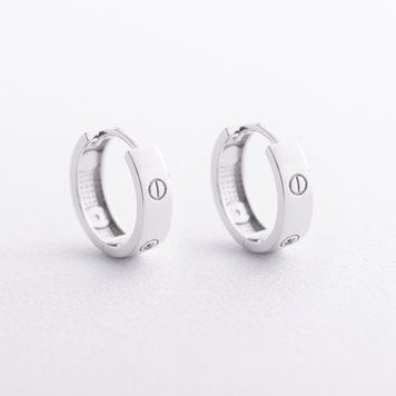 Сережки - кільця "Love" у білому золоті (фіаніти) с06230 с06230 фото