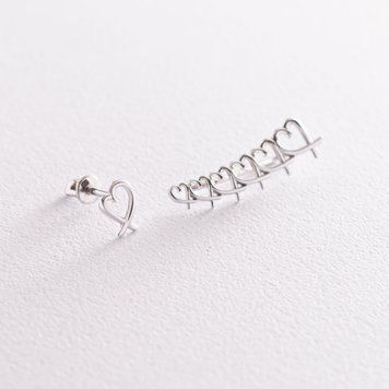 Сережки-клаймбери Сердечки в білому золоті 826008 826008 фото